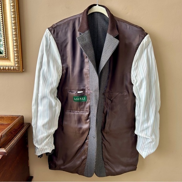 Ralph Lauren Wool Sport Coat Hounds Tooth Blazer Brown Black Size 42 Regular - Picture 7 of 9
